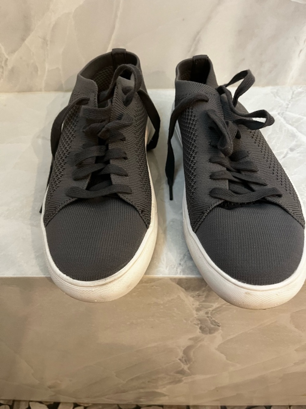 Kenneth Cole Dark Gray Knit Lace-Up Sneakers with White Sole
